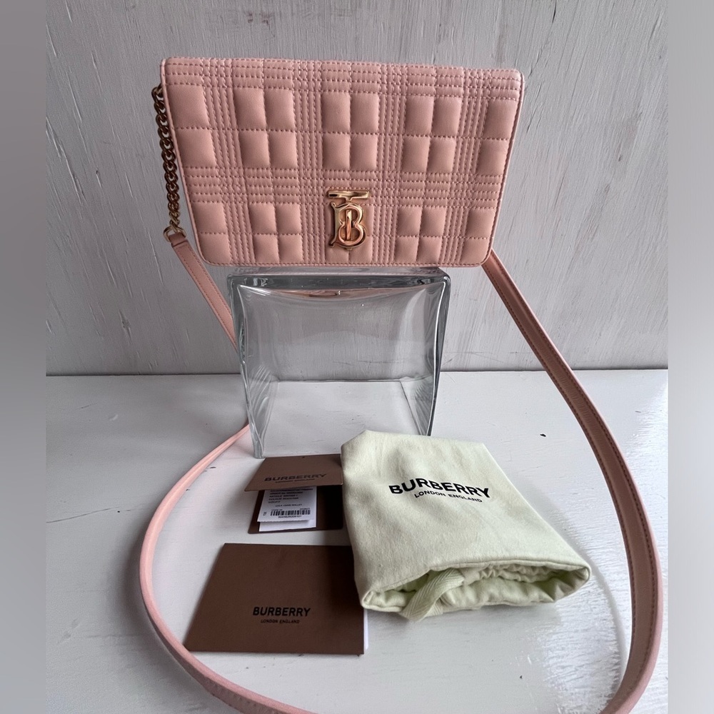 BURBERRY - Lola Quilted Leather Wallet on a Strap-Peach Pink - Picture 7 of 15